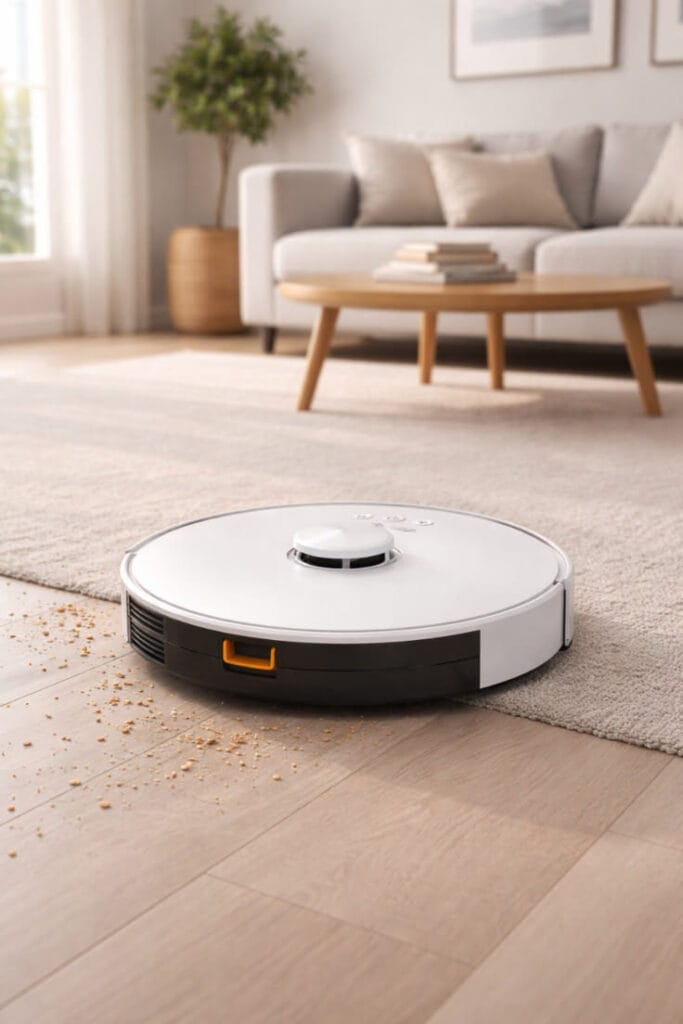 KaBuM! Smart 700 realizando limpeza em um apartamento.