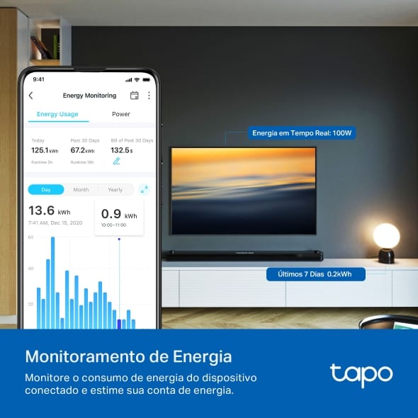 TP-Link Tapo P110 conectada a um aparelho doméstico em uma casa inteligente