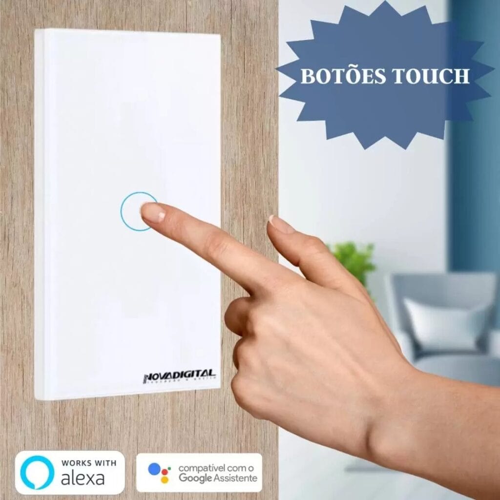 NovaDigital Lite BR instalado em uma parede residencial controlando a iluminação de um ambiente.