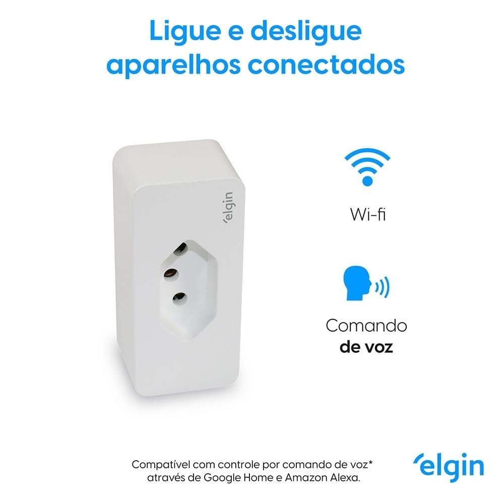 Elgin Smart Plug Wi-Fi tomada inteligente compatível com Alexa e Google Assistente.