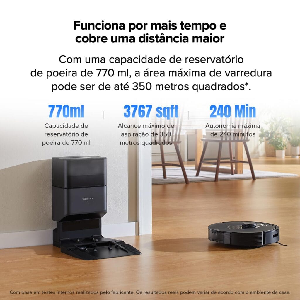 Roborock Q5 Pro+ retornando para sua base automática após finalizar a limpeza.