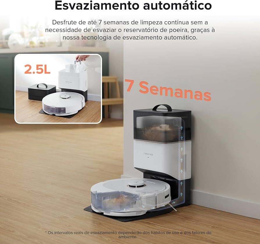 Roborock Q8 Max+ retornando automaticamente para sua base após concluir a limpeza.