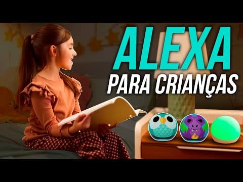 Echo Dot Kids sendo utilizado por uma criança para ouvir histórias e controlar a iluminação do quarto.