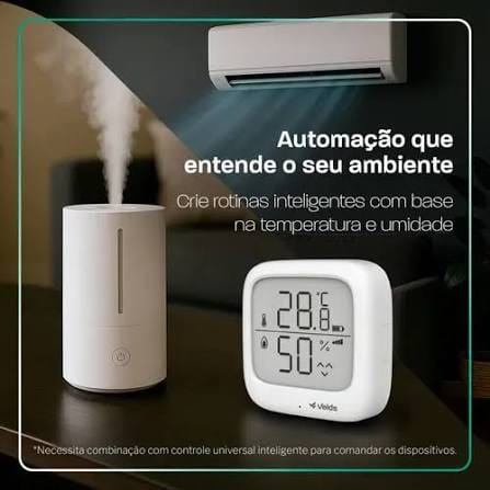 Sensor inteligente Velds monitorando temperatura e umidade pelo aplicativo