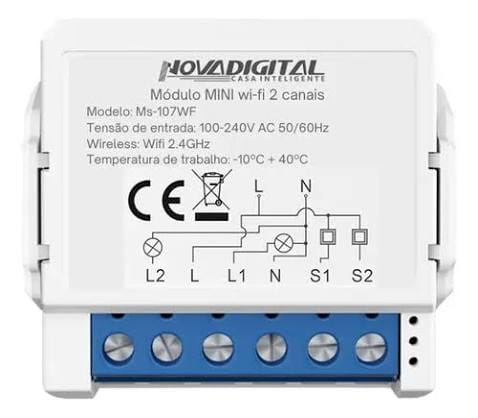 Módulo Relé Inteligente Tuya Dual Switch 2 Canais Wi-Fi em uso na automação residencial