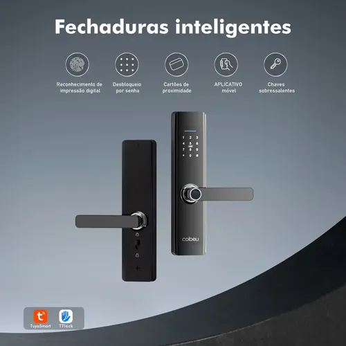 Fechadura Eletrônica Digital Wi-Fi Tuya Biométrica Coibeu instalada em porta