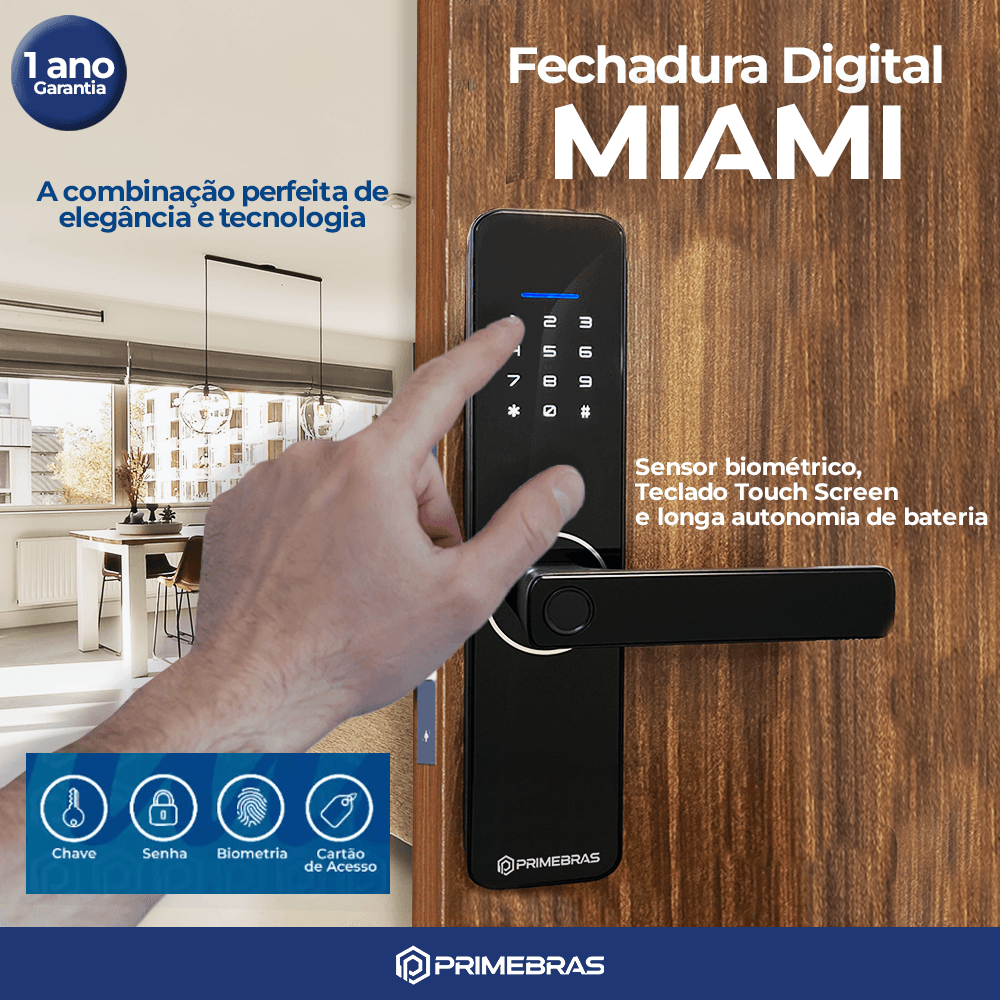Fechadura Eletrônica Biométrica Primebras Miami P5001 em uso