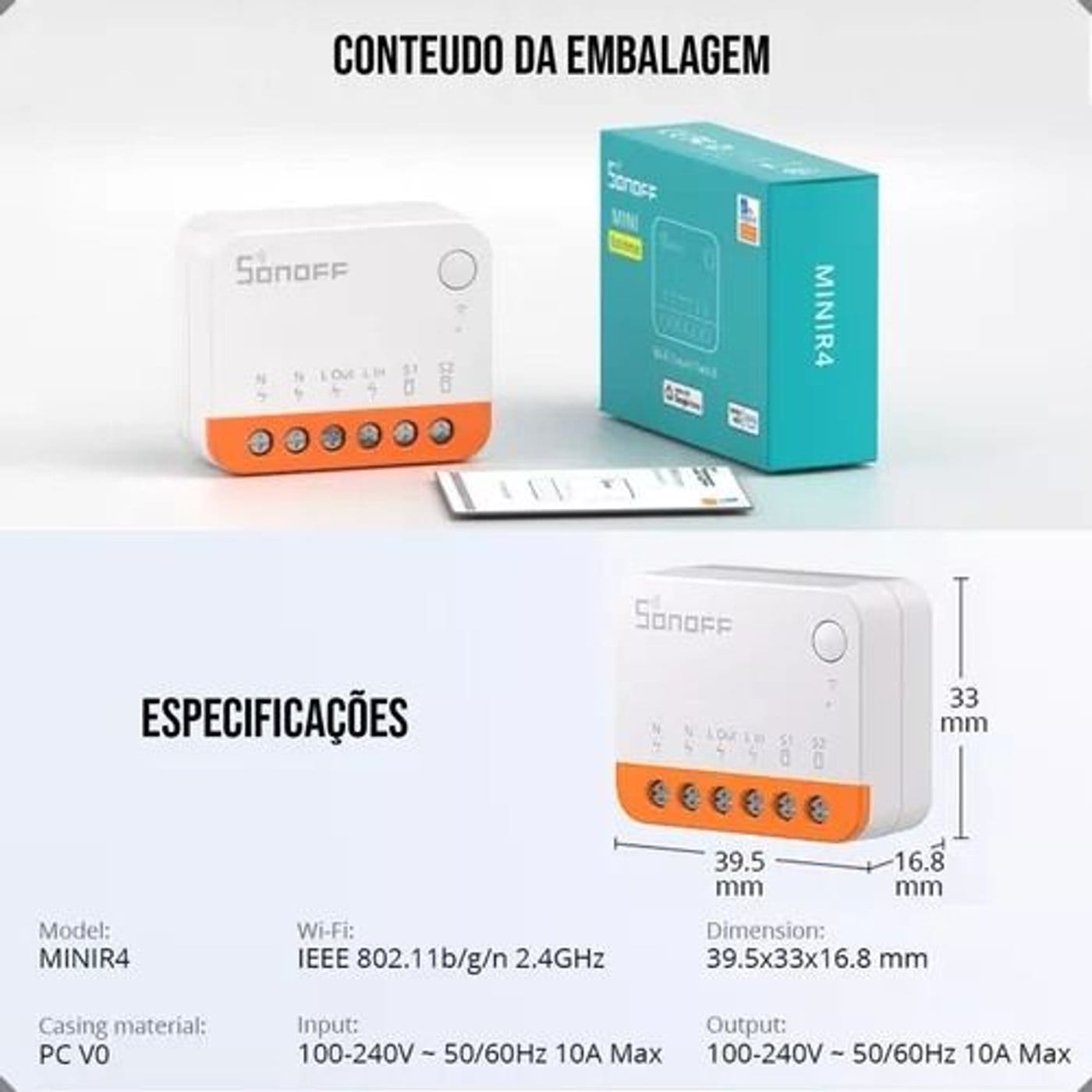 Módulo Interruptor Inteligente Sonoff Mini R4 Wi-Fi instalado em uso real
