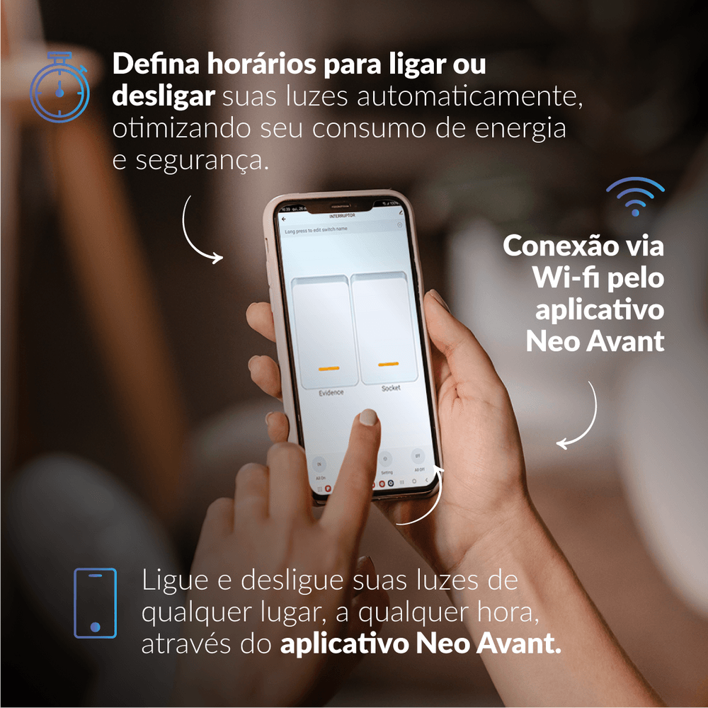Interruptor Inteligente Avant Neo Wi-Fi 3 Botões Touch em uso real