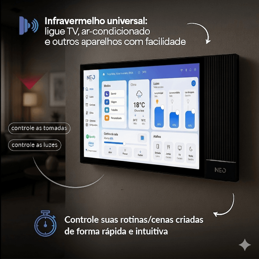 Painel Nexus Connecta 8 Neo Avant para controle central de casa inteligente