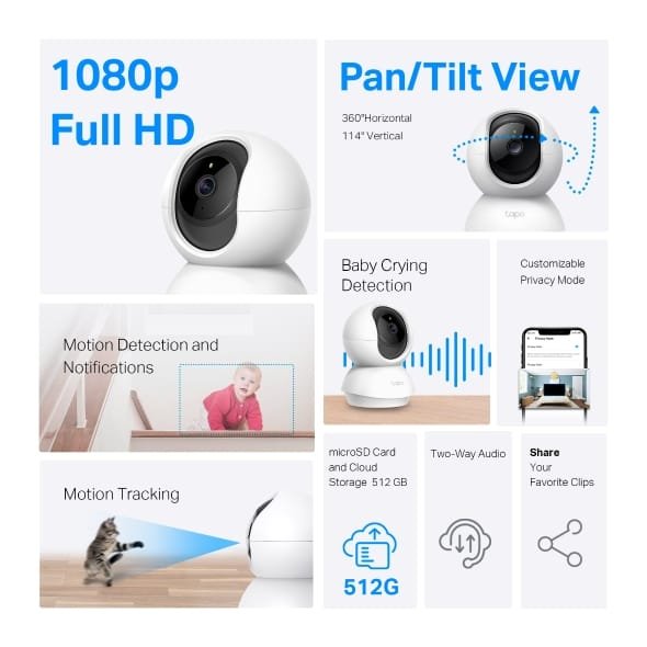 Câmera de segurança TP-Link Tapo C200 com lente móvel para monitoramento interno em Full HD