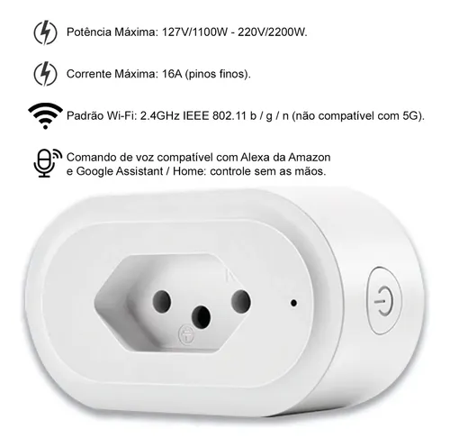 Plug de Tomada Inteligente NovaDigital 16A Wi-Fi com Medidor de Energia para automação residencial