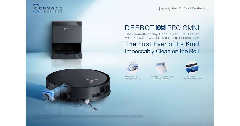 ECOVACS DEEBOT X8 PRO OMNI com sistema de limpeza por rolo e estação multifuncional para aspirar e passar pano