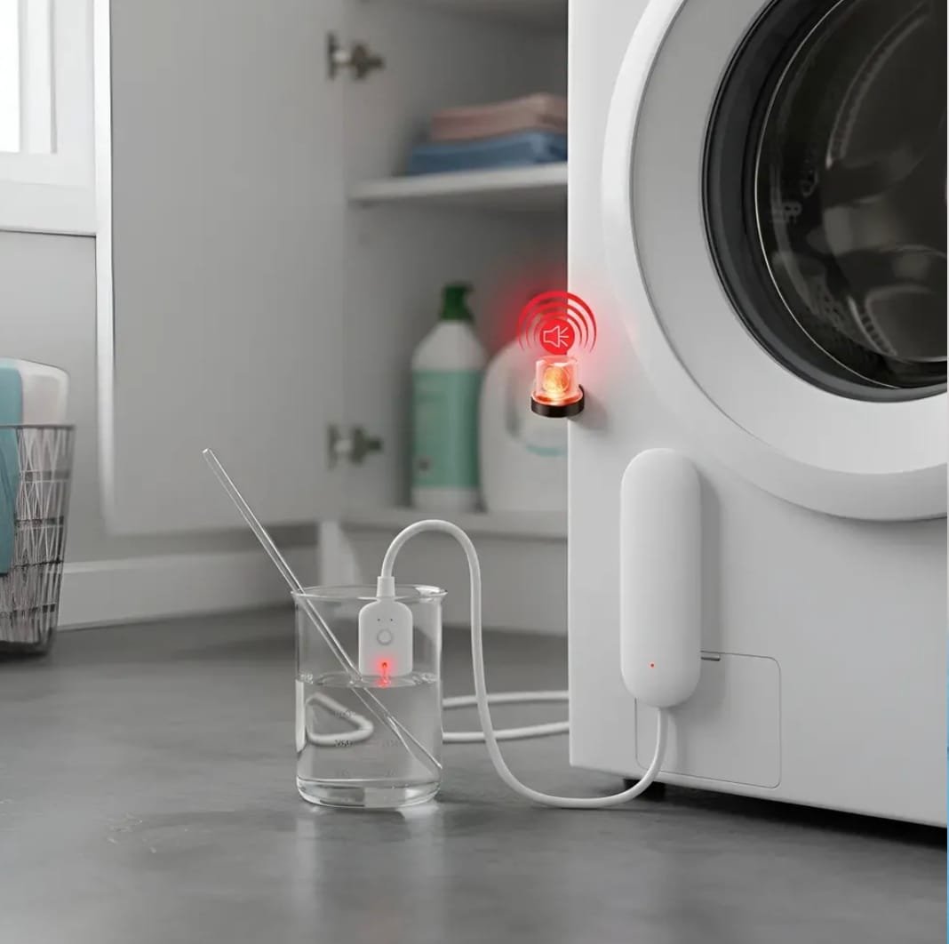 Sensor detector de vazamento de água Wi-Fi Tuya utilizado para monitorar possíveis vazamentos em casa