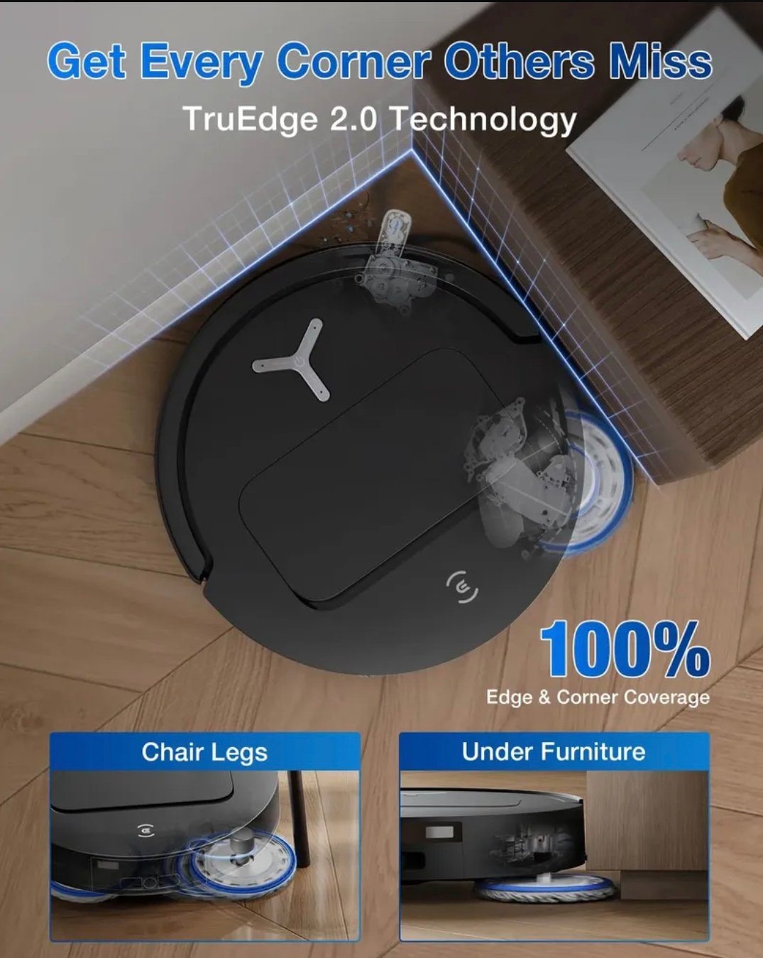 Detalhes do ECOVACS DEEBOT T50 PRO OMNI e de seu conjunto de limpeza, com recursos para aspirar e passar pano em pisos domésticos