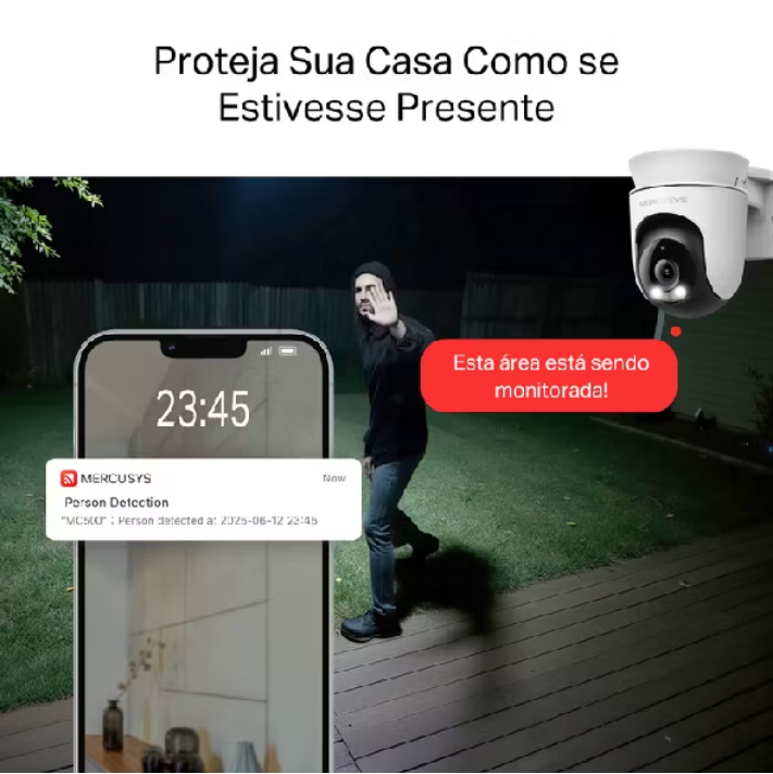 Mercusys MC510 câmera de segurança Wi-Fi com mecanismo motorizado para ajustar a visão horizontal e vertical