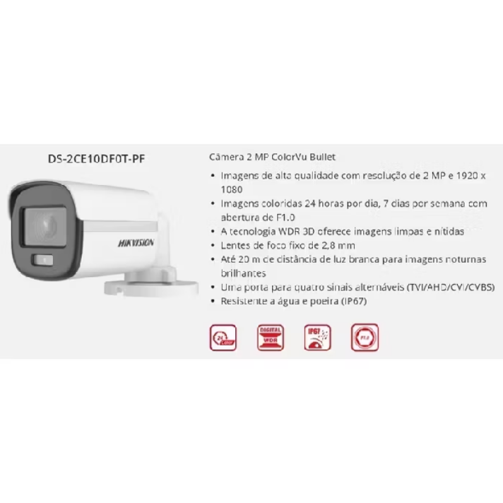 Câmera Bullet 1080p Hilook THC-B120-PIC Hikvision para vigilância por CFTV com lente de 2,8 mm