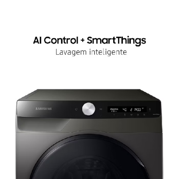 Lava e Seca Samsung WD11A4453BX com Ecobubble, acabamento Inox Look e abertura frontal para lavar e secar roupas em casa
